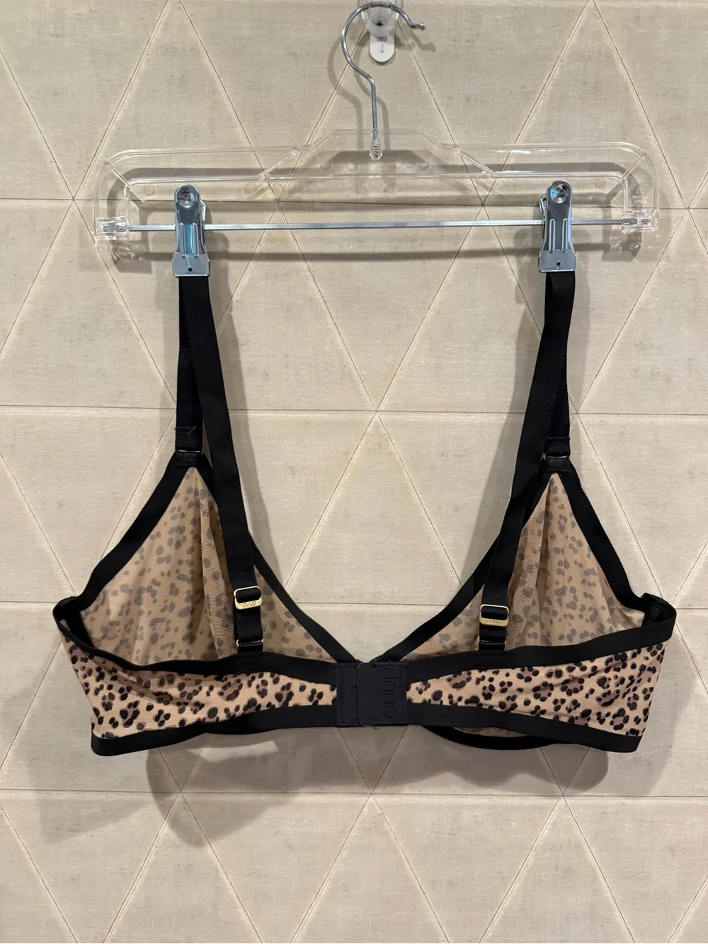 CUUP The Plunge bra is crafted from a sheer animal print mesh 36E